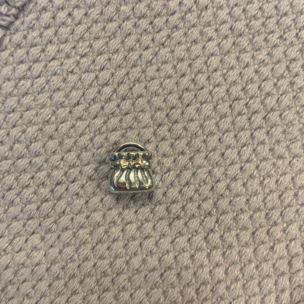 Pandora Purse Charm Silver with Gold Accent Bow